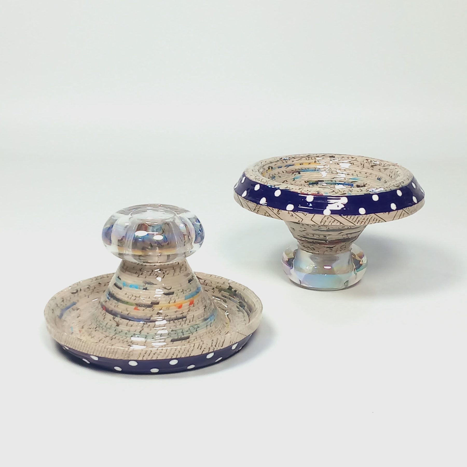 Glass pedestal bowl pair